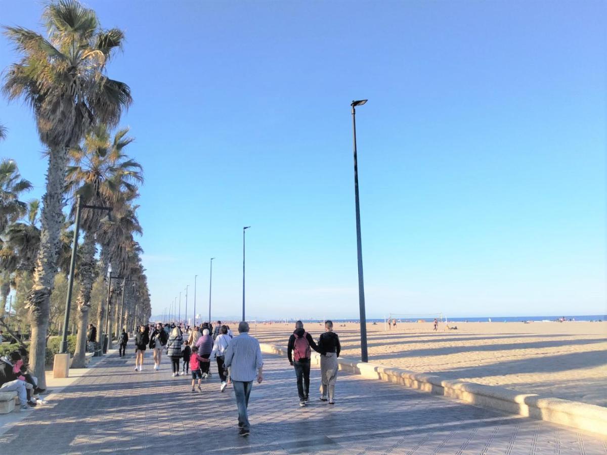 Apartamento 2 Hab En Malvarrosa A Metros De La Playa, Con Terraza Y Zonas Comun 3D Valencia Buitenkant foto